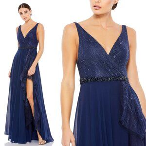 Mac Duggal | Lace Accented V Neck Evening Dress #67482